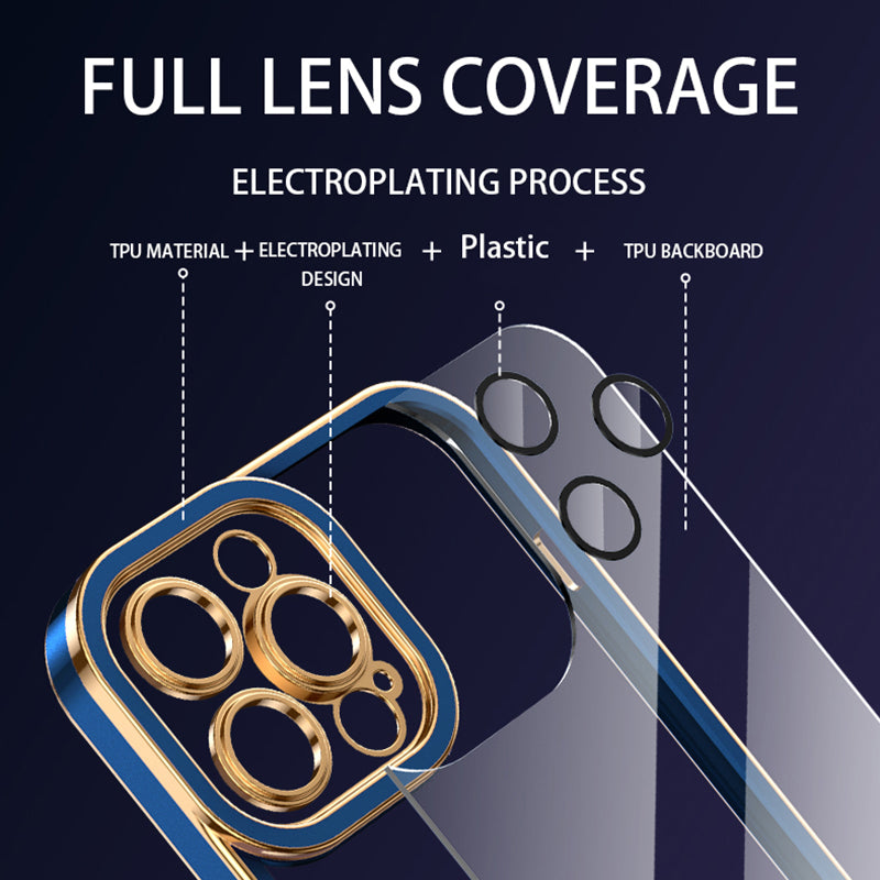 Til iPhone 14 Pro Max Gennemsigtigt TPU-cover Faldsikkert airbagdesign Elektrobelagt bagcover med plastiklinsefilm Til iPhone 14 Pro Max Gennemsigtigt TPU-cover Faldsikkert airbagdesign Elektrobelagt bagcover med plastiklinsefilm